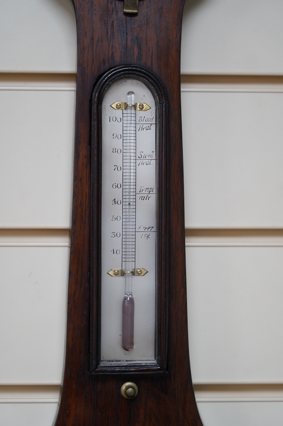 A 20th century mahogany banjo barometer, 99cm. Condition - good, not tested as working